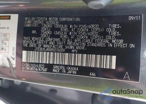 2011 Toyota 4Runner Limited V6 z USA, uszkodzony, nr VIN JTEBU5JRXB5076009